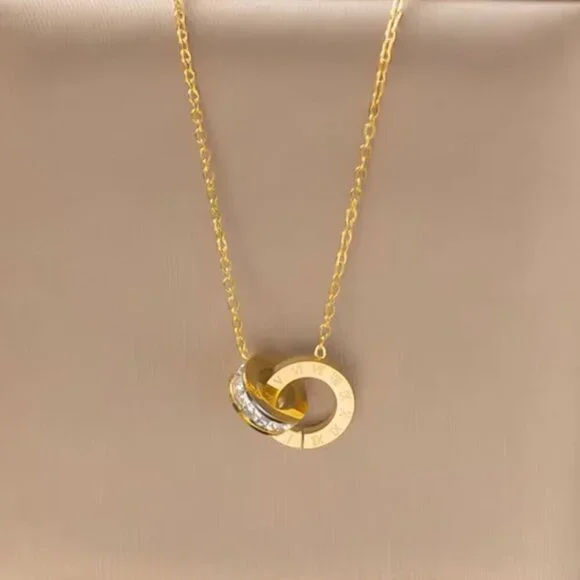 Roman Numeral 18k Gold Plated Pendant Necklace Crystal Accents - Picture 3 of 3